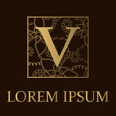 Background with V letter golden