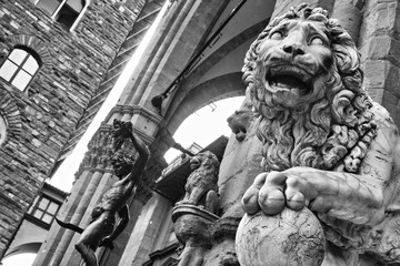 Lion at Loggia dei Lanzi  in Piazza della Signoria,  Florence