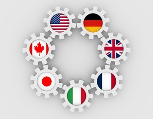 Giant seven members national flags on gears