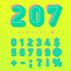 Pop style Alphabet, trendy flat colorful numbers. Best for use at posters, postcards, infographic and graphic designs. Vector illustration