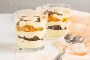 Tropical dessert in glass