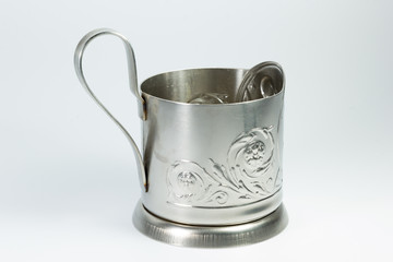 old metal glass holder on white background