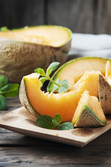 Fresh sweet orange melon and mint