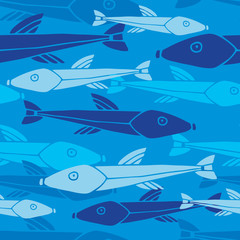 Hand drawn marine seamless pattern with colorful fish