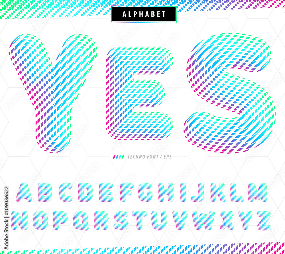 Fototapete modern techno font with a gradient of red, green and blue lines that looks fashionable and good on p