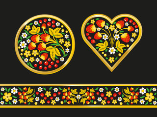 Fototapeta premium set of floral patterns in style of Russian national paintings 