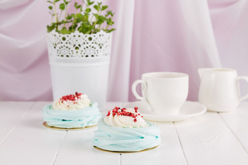 Blue pavlova desserts