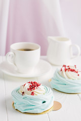Blue pavlova desserts