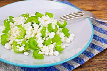 Dietary Dish of Granulated Cottage Cheese and Celery