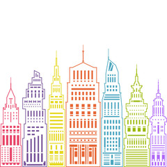 Fototapeta premium Colorful Modern Big City with Buildings and Skyscraper, Architecture Megapolis, City Financial Center , Linear Style Design, Real Estate , Vector Illustration