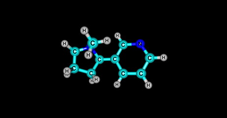 3D illustration of nicotine molecular structure isolated on black
