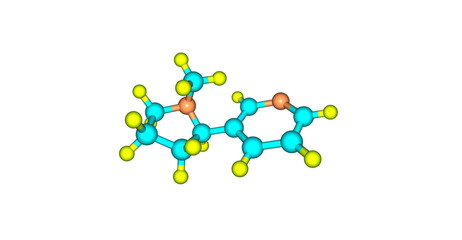 3D illustration of nicotine molecular structure isolated on white
