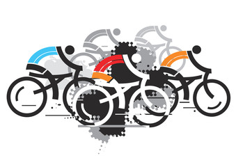 Cycling competition.
Abstract stylized colorful  illustration of Group of cyclists. Isolated on the white background. Vector available.
