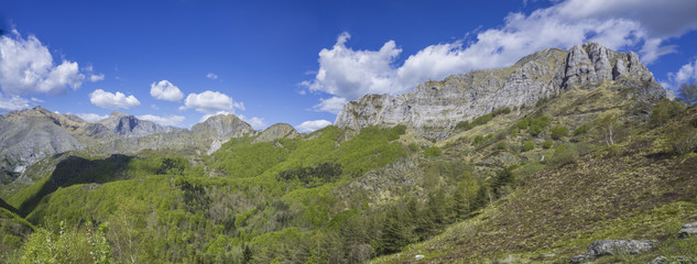 Naklejka na ściany i meble View of Apuan Alps. A sunny day in Tuscan, Italy.