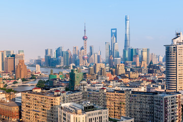  Elevated view of Shanghai skyline.