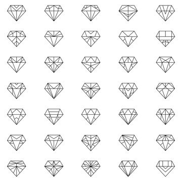 Diamonds Icons set, design element, symbol of the success of wealth and fame, seamless pattern of diamonds that can be propagated to an unlimited number of times.