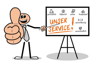 Unser Service! Mann hält Daumen hoch
