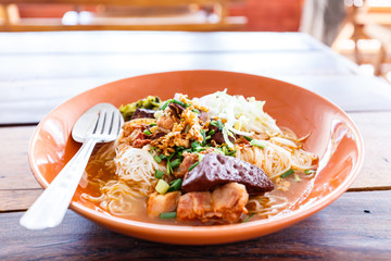 Noodle with spicy pork sup, traditional northern Thai food