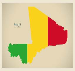 Modern Map - Mali flag colored ML