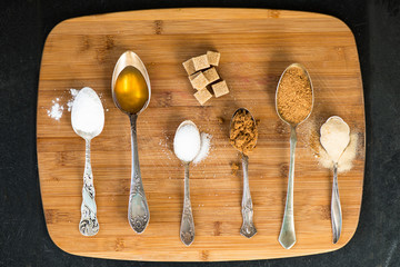Different Kinds of Sugar in the Spoons