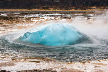 Strokkur geyser in Iceland about to erupt