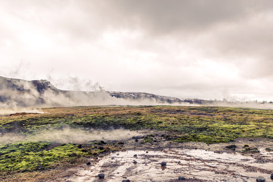 Geothermal activity in a landscape from Iceland