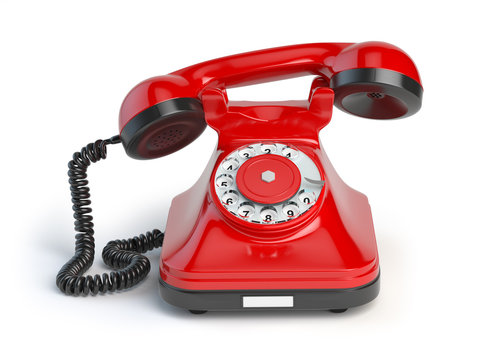 Vintage red telephone isolated on white background. Retro styled