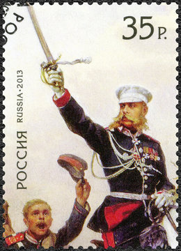 RUSSIA - 2013: The General M.D. Skobelev on a horse