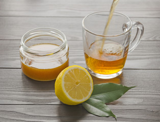 Cup of tea with lemon and honey