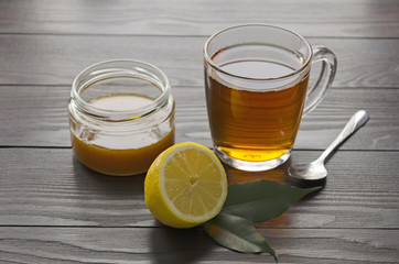 Cup of tea with lemon and honey