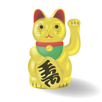 Maneki neko, golden cat. Lucky cat. Vector illustration.
