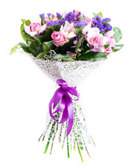 exotic bouquet with orchid and statice isolated on white backgro
