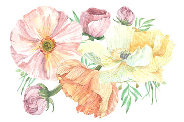 floral panel in retro style illustration of a watercolor