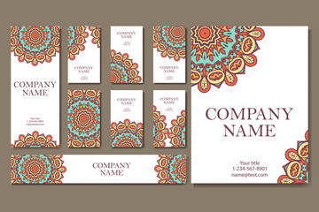 Vector template business card.  Geometric background. Card or invitation collection.  Islam, Arabic, Indian, ottoman motifs.