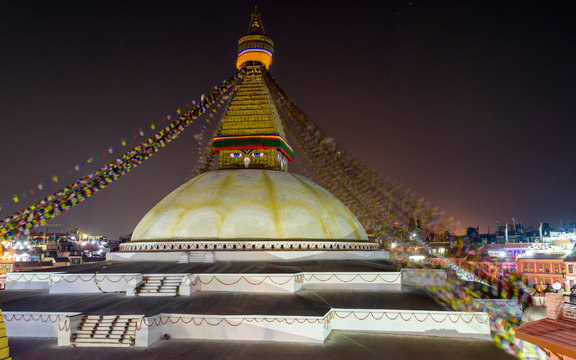 Boudhanath stupa at night in Kathmandu