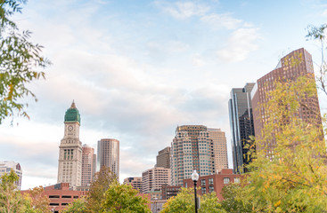 Fototapeta na wymiar Ancient and modern buildings of Boston skyline, MA