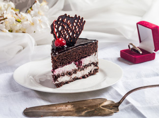 piece of chocolate wedding cake