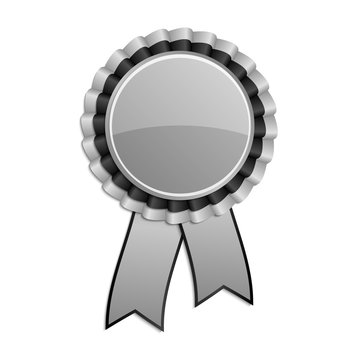 Silver grey and black award rosette with ribbon