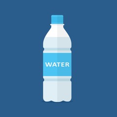 Bottle of water icon in flat style isolated on blue background. Vector illustration