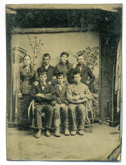 Tintype, circa 1880, USA, of group posed in studio