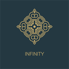 Vector logo design template and emblems in trendy linear style. Linear Gold emblem on a colorfull background. Logo template for Cafe, Hotel, Heraldic, Restaurant, Boutique. logo design for business