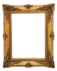 Golden victorian painting frame isolated on a white background