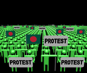 Crowd of people with protest signs and Bangladesh flags illustration