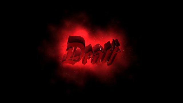 Out of the darkness in the smoke of lightning appears among the word death      