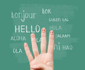 Hello in various languages on chalkboard