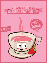 Strawberry Flavored Milk Label Template : Vector Illustration. Poster