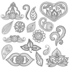 Fototapeta premium Coloring pages for adults. Henna Mehndi Doodles Abstract Floral Elements.