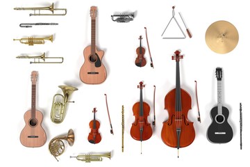 Naklejka premium 3d renderings of musical instrument set