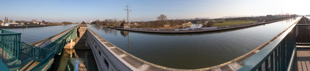 Papier Peint photo Canal waterway crossing minden germany high definition panorama