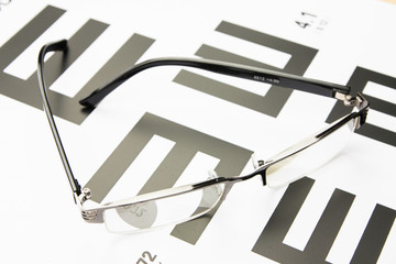 Glasses on eye chart